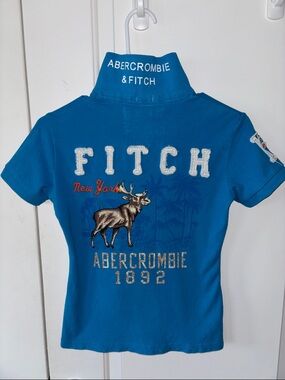 Vintage Abercrombie polo shirt Blue Moose Logo Pullover S A&F